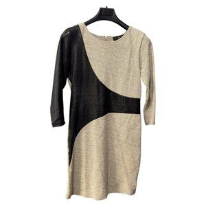 Anne Scott speckled beige with a diagonal swath of black faux leather material M